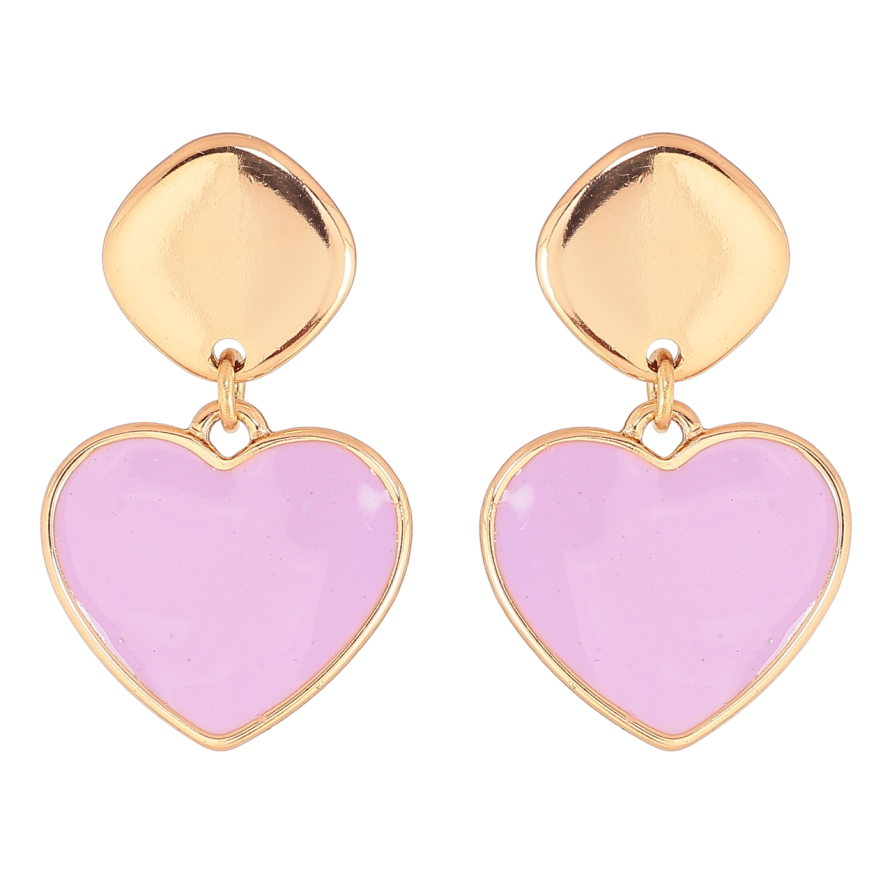 Серьги Xuping Позолота 18K пусеты Подвески сердечки с сиреневой эмалью фото №1