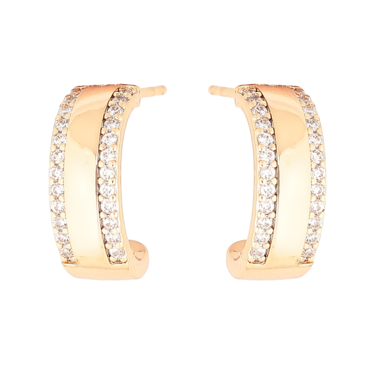 Сережки Xuping Позолота 18K пусети «Дуги з доріжками кристалів» фото №2 Сережки Xuping Позолота 18K пусети «Дуги з доріжками кристалів» фото №2