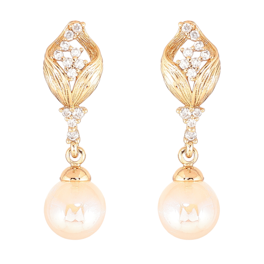 Серьги Xuping Позолота 18K пусеты Подвески с бежевыми жемчужинами и кристальными бутонами фото №1 Серьги Xuping Позолота 18K пусеты Подвески с бежевыми жемчужинами и кристальными бутонами фото №1