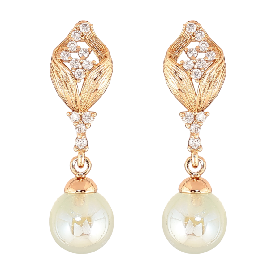 Серьги Xuping Позолота 18K пусеты Подвески с мятными жемчужинами и кристальными бутонами фото №1