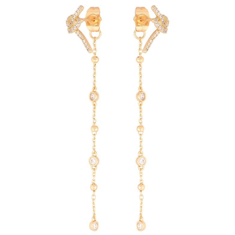 Сережки Xuping Позолота 18K пусети-джекети «Вузлики з кристалами на ланцюжку» фото №1 Сережки Xuping Позолота 18K пусети-джекети «Вузлики з кристалами на ланцюжку» фото №1