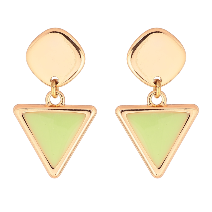 Серьги Xuping Позолота 18K пусеты Треугольные подвески с салатовой эмалью фото №6 Серьги Xuping Позолота 18K пусеты Треугольные подвески с салатовой эмалью фото №6