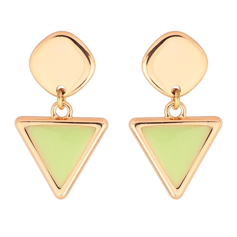 Сережки Xuping Позолота 18K пусети «Трикутні підвіски з салатовою емаллю» фото №5 Сережки Xuping Позолота 18K пусети «Трикутні підвіски з салатовою емаллю» фото №5