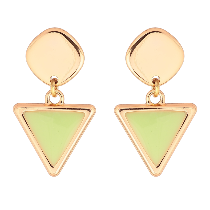 Серьги Xuping Позолота 18K пусеты Треугольные подвески с салатовой эмалью фото №1