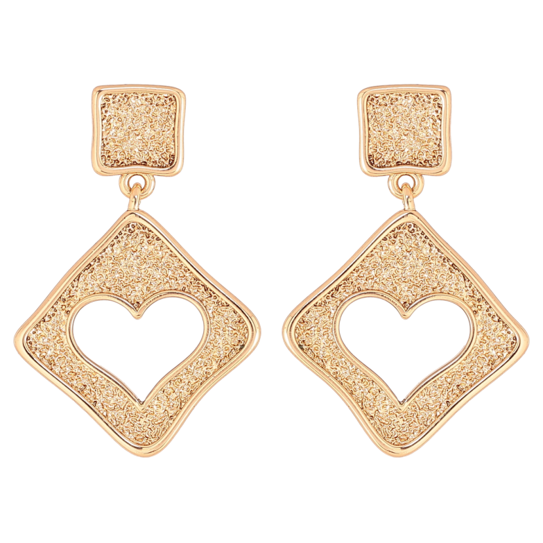 Серьги Xuping Позолота 18K пусеты Ромбовые подвески с сердечками фото №2 Серьги Xuping Позолота 18K пусеты Ромбовые подвески с сердечками фото №2