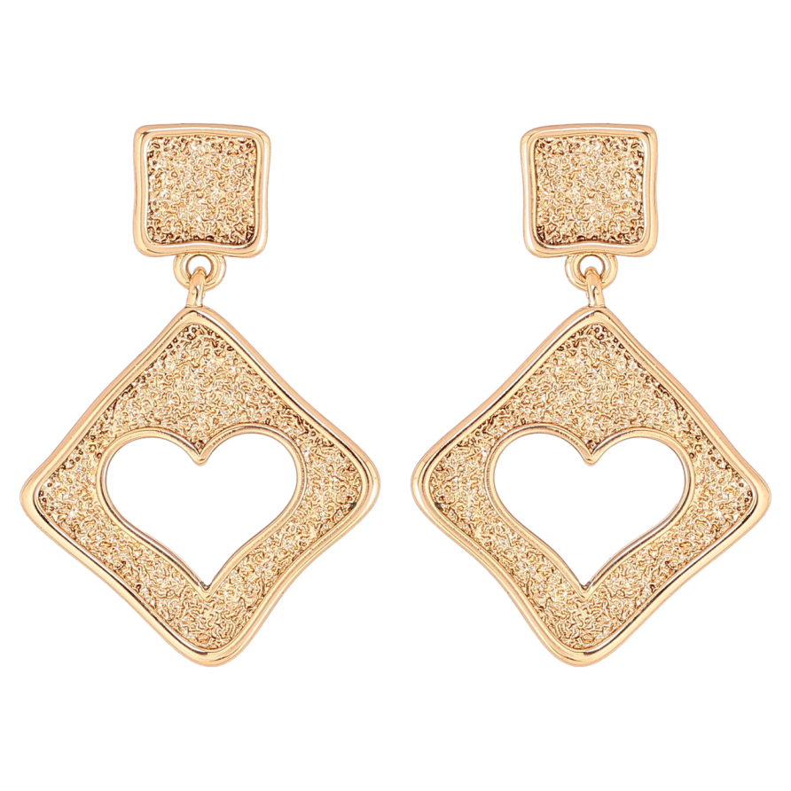 Серьги Xuping Позолота 18K пусеты Ромбовые подвески с сердечками фото №1 Серьги Xuping Позолота 18K пусеты Ромбовые подвески с сердечками фото №1