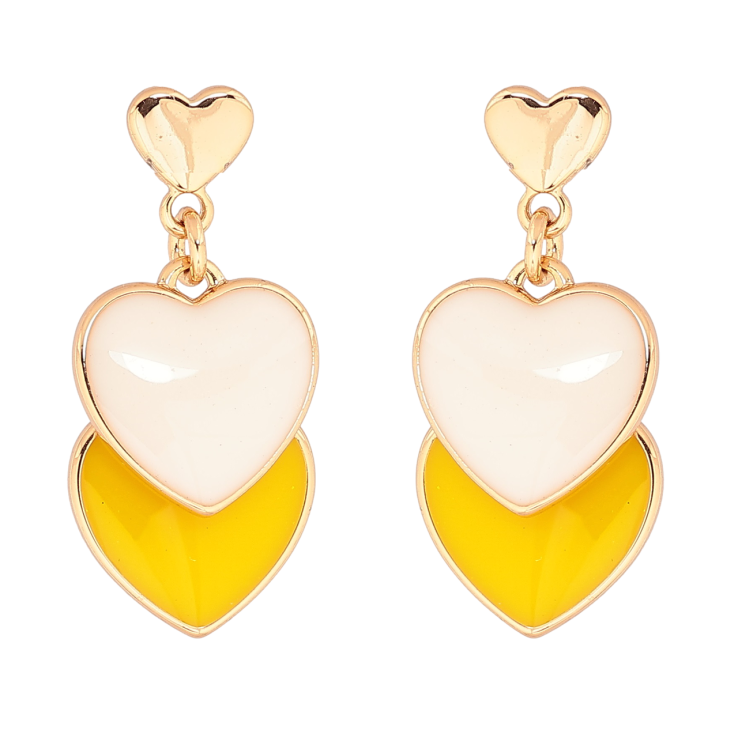 Сережки Xuping Позолота 18K пусети «Сердечка з білою та жовтою емаллю» фото №3 Сережки Xuping Позолота 18K пусети «Сердечка з білою та жовтою емаллю» фото №3