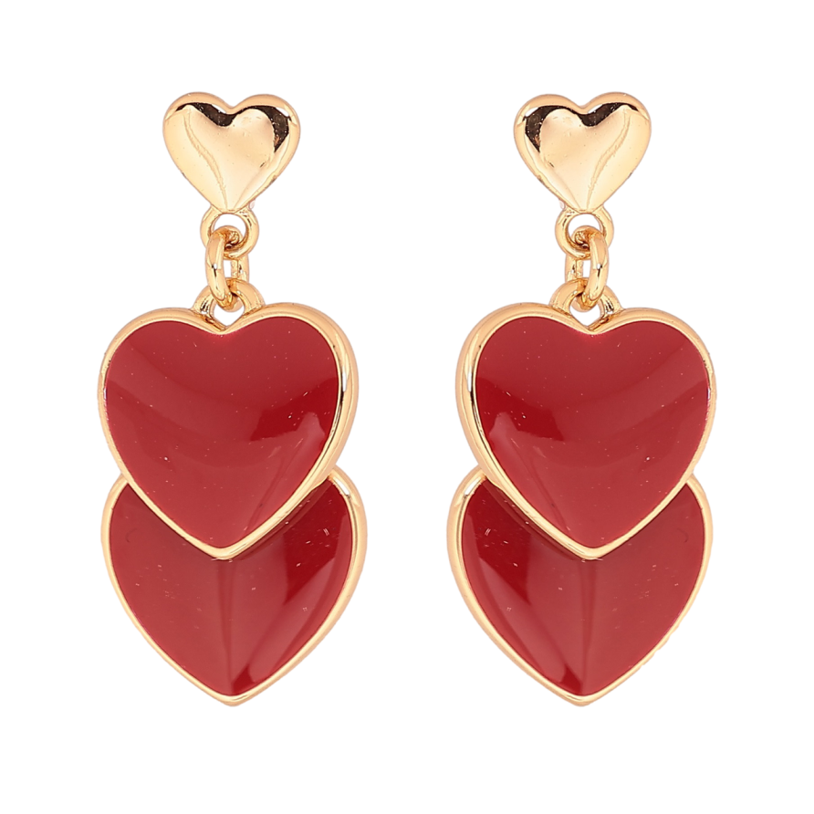 Серьги Xuping Позолота 18K пусеты Сердечки с красной эмалью фото №1 Серьги Xuping Позолота 18K пусеты Сердечки с красной эмалью фото №1