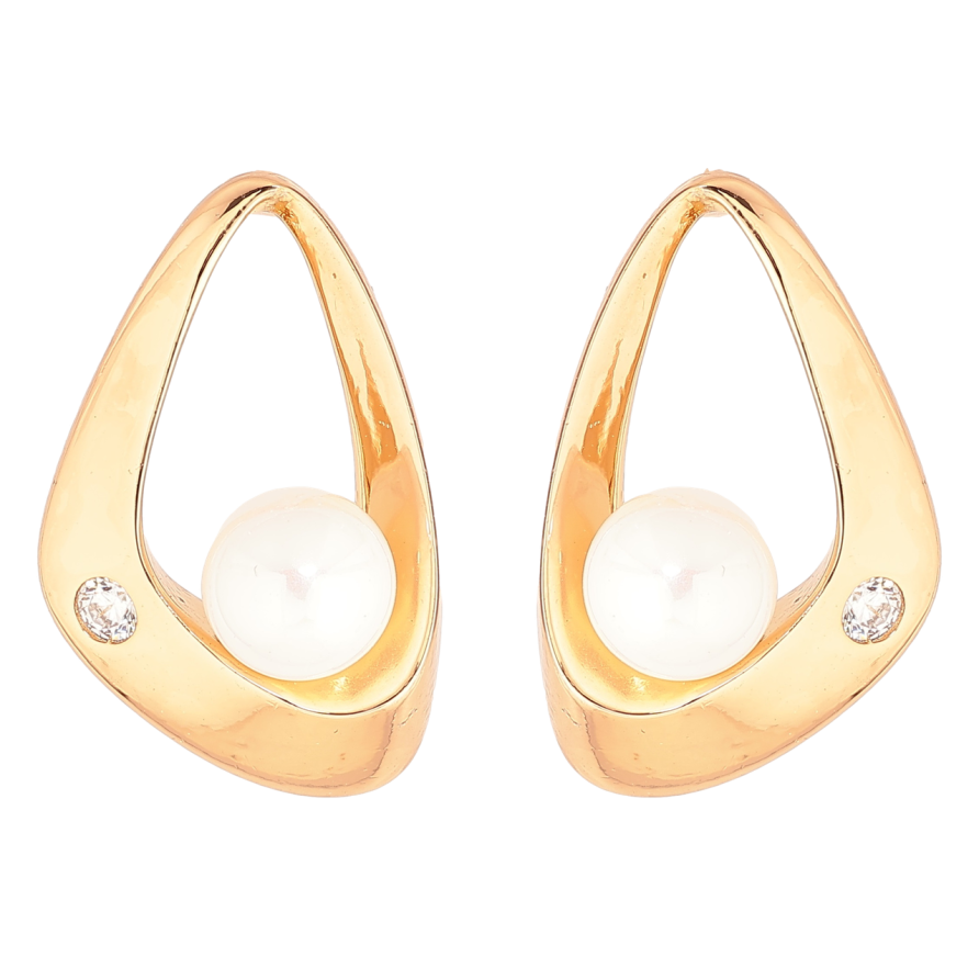 Сережки Xuping Позолота 18K пусети «Візерунок з кристалом і перлиною» фото №1