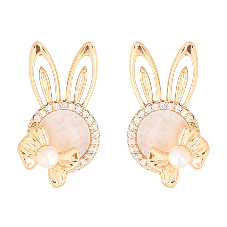 Серьги Xuping Позолота 18K пусеты Кролики с перламутровыми вставками и кристаллами фото №6