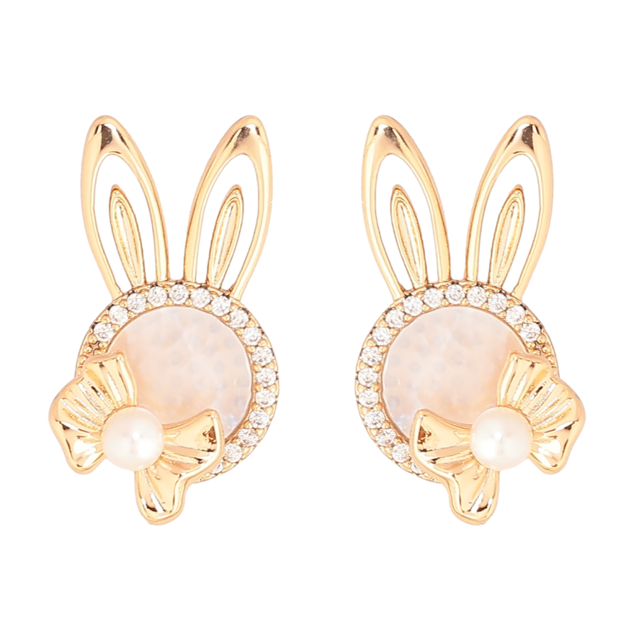 Серьги Xuping Позолота 18K пусеты Кролики с перламутровыми вставками и кристаллами фото №1