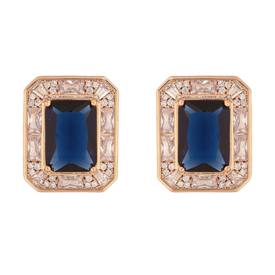 Сережки Xuping JEAN GOUJON Позолота 18K пусети «Сині кристали в обрамленні» фото №1