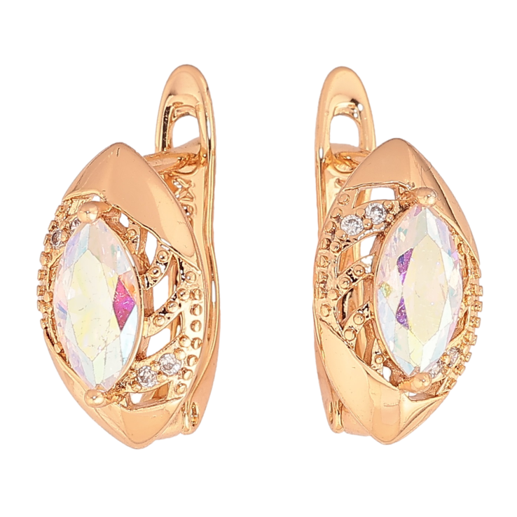 Серьги Xuping Позолота 18K английский замок Резной узор с радужными кристаллами на одну строну фото №6