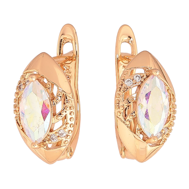 Сережки Xuping Позолота 18K англійський замок «Різьблений візерунок з райдужними кристалами» на один бік фото №1 Сережки Xuping Позолота 18K англійський замок «Різьблений візерунок з райдужними кристалами» на один бік фото №1