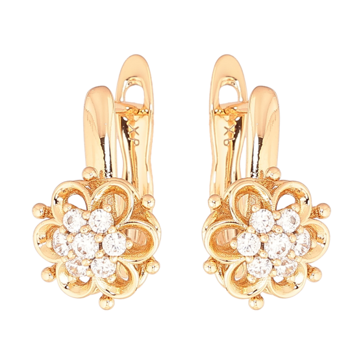 Серьги Xuping Позолота 18K английский замок Цветочки с кристаллами фото №17