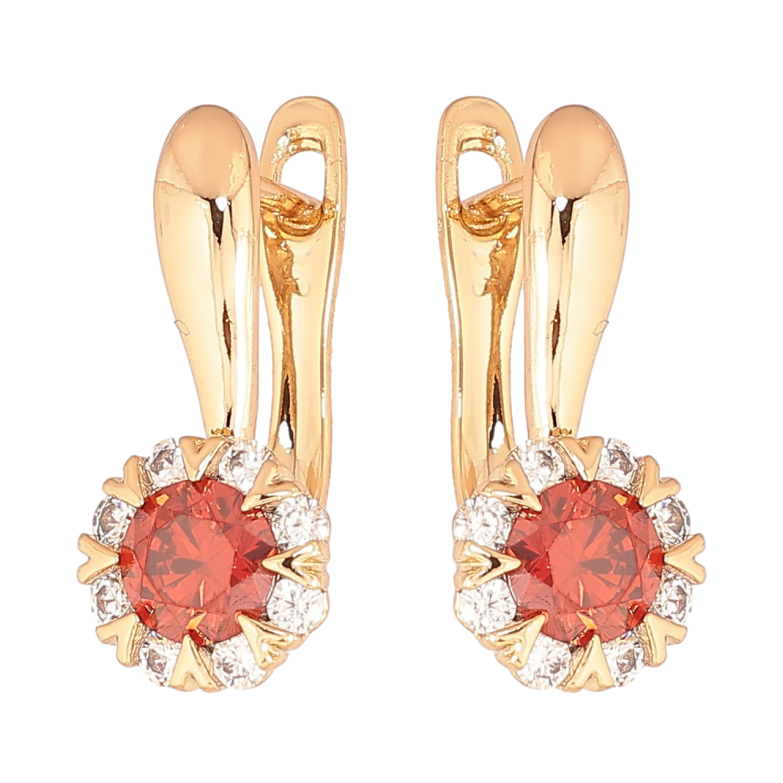 Сережки Xuping Позолота 18K англійський замок «Візерунок з червоними кристалами» фото №1