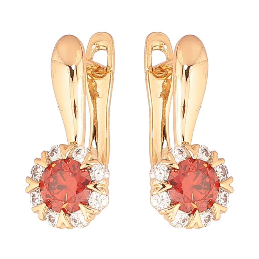 Серьги Xuping Позолота 18K английский замок Узор с красными кристаллами фото №1