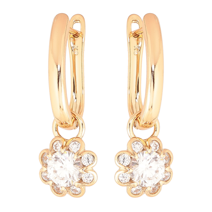 Серьги Xuping Позолота 18K английский замок Цветочки с кристаллами 2 в 1 фото №16