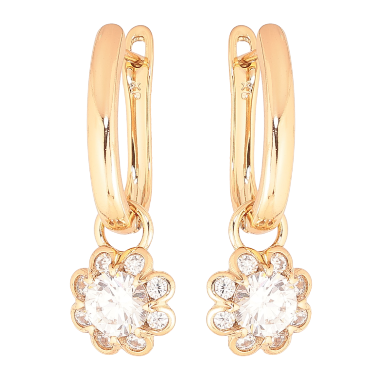 Сережки Xuping Позолота 18K англійський замок «Квіточки з кристалами» 2 в 1 фото №1 Сережки Xuping Позолота 18K англійський замок «Квіточки з кристалами» 2 в 1 фото №1