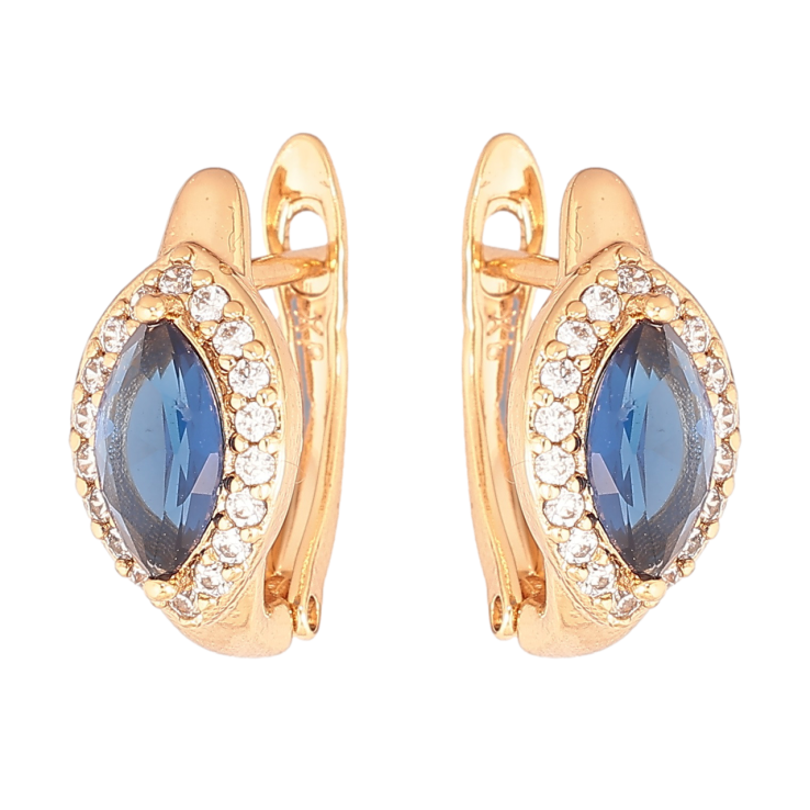 Серьги Xuping Позолота 18K английский замок Синий кристалл Маркиз в обрамлении фото №18