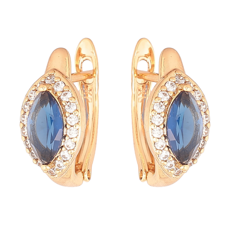 Серьги Xuping Позолота 18K английский замок Синий кристалл Маркиз в обрамлении фото №1