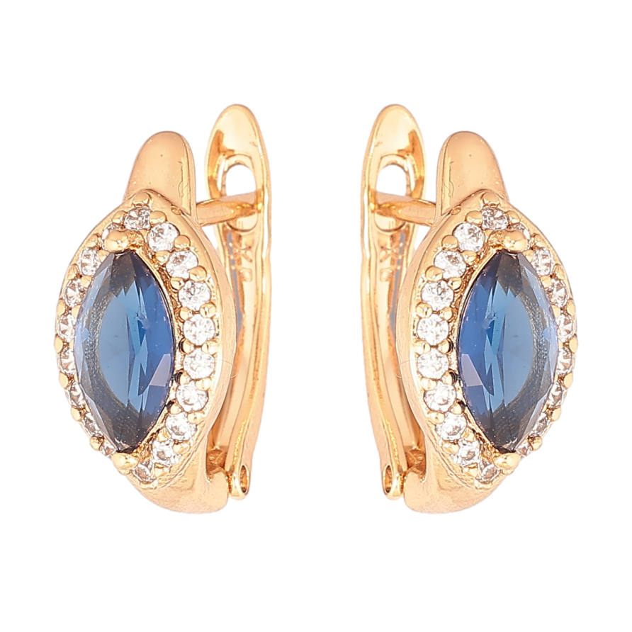 Серьги Xuping Позолота 18K английский замок Синий кристалл Маркиз в обрамлении фото №1