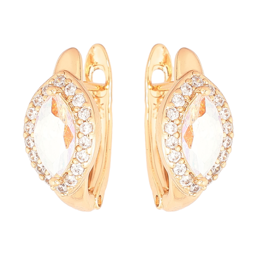 Серьги Xuping Позолота 18K английский замок Радужный кристалл Маркиз в обрамлении фото №1 Серьги Xuping Позолота 18K английский замок Радужный кристалл Маркиз в обрамлении фото №1