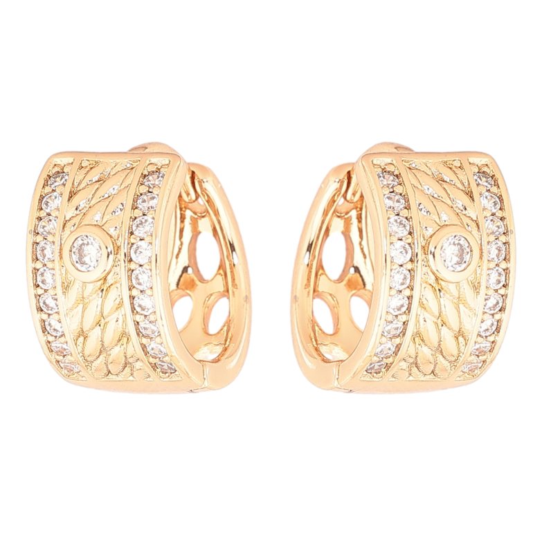 Серьги Xuping Позолота 18K колечки Декоративный узор с дорожками кристаллов фото №1 Серьги Xuping Позолота 18K колечки Декоративный узор с дорожками кристаллов фото №1