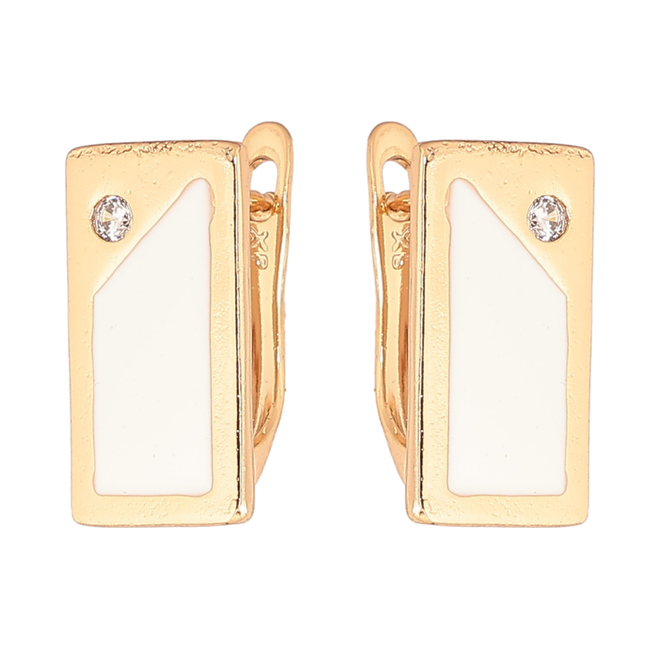 Серьги Xuping Позолота 18K английский замок Прямоугольники с белой эмалью и кристаллом фото №4