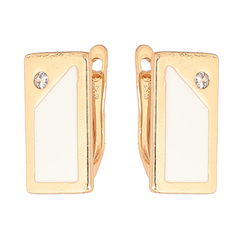 Серьги Xuping Позолота 18K английский замок Прямоугольники с белой эмалью и кристаллом фото №1