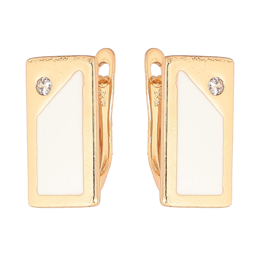 Серьги Xuping Позолота 18K английский замок Прямоугольники с белой эмалью и кристаллом фото №1