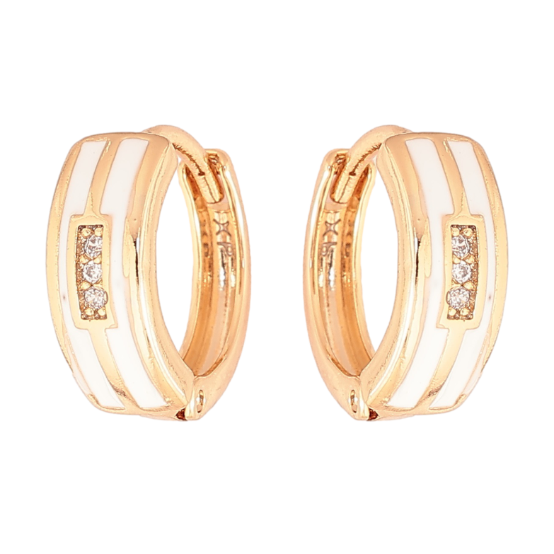 Сережки Xuping Позолота 18K колечка «Візерунок з білою емаллю і кристалами» фото №1