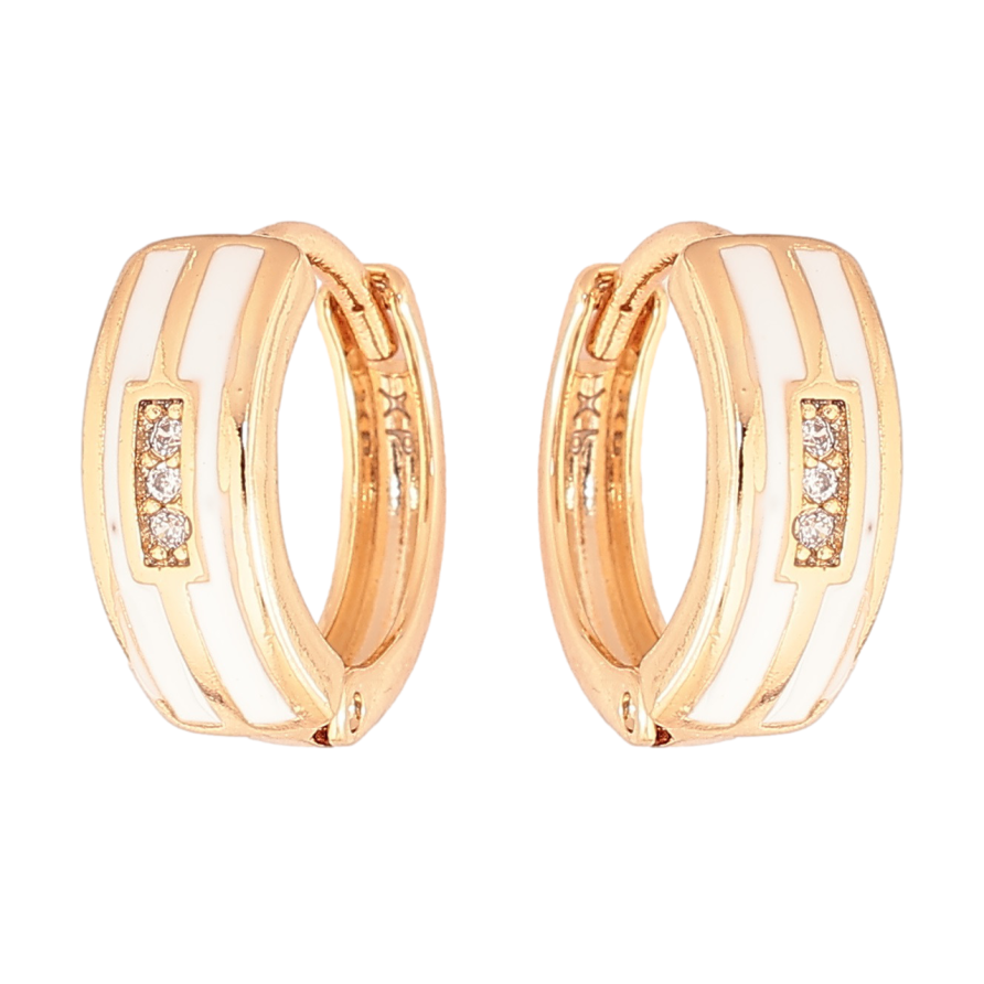 Серьги Xuping Позолота 18K колечки Узор с белой эмалью и кристаллами фото №1