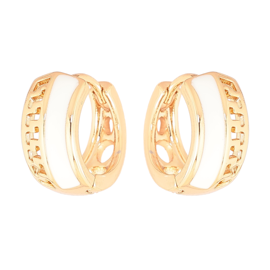 Серьги Xuping Позолота 18K колечки Резной узор с белой эмалью фото №1 Серьги Xuping Позолота 18K колечки Резной узор с белой эмалью фото №1