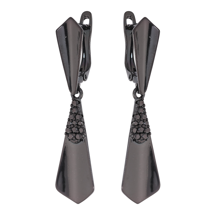 Сережки Xuping Позолота Black (чорне золото) англійський замок «Підвіски з чорними кристалами» фото №25