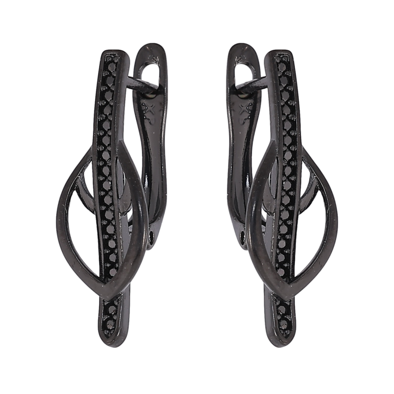 Сережки Xuping Позолота Black (чорне золото) англійський замок «Декоративний візерунок з чорними кристалами» фото №1