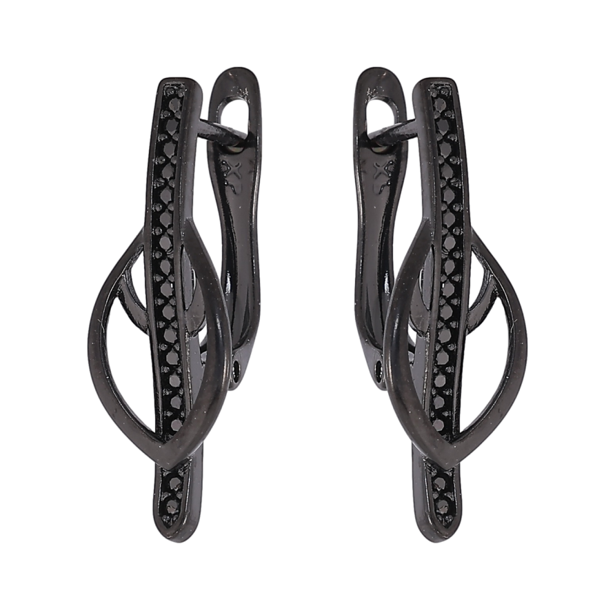 Сережки Xuping Позолота Black (чорне золото) англійський замок «Декоративний візерунок з чорними кристалами» фото №1