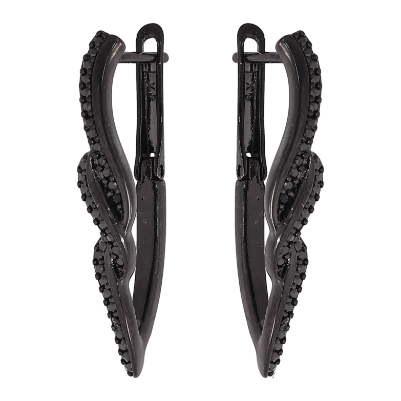 Серьги Xuping Позолота Black (черное золото) английский замок Декоративный узор с черными кристаллами фото №1