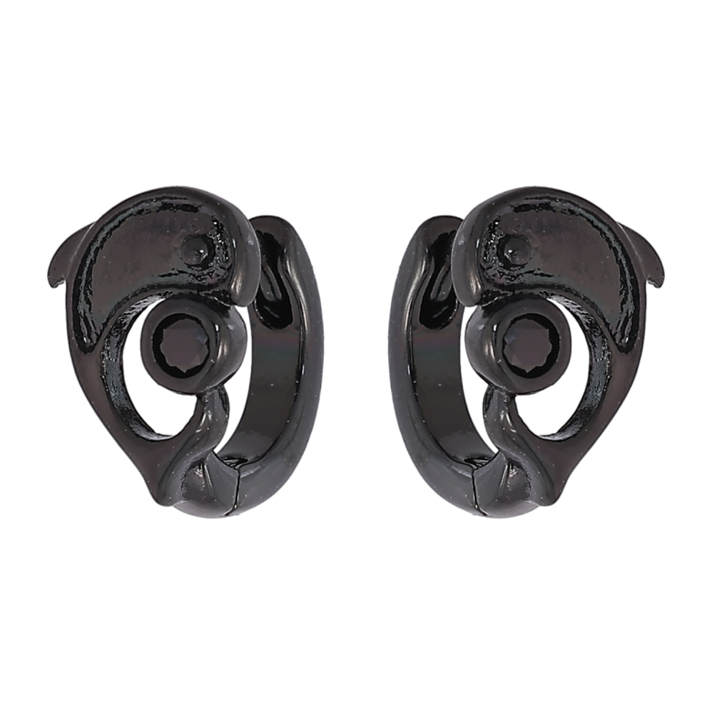 Серьги Xuping Позолота Black (черное золото) колечки Дельфины с кристаллами фото №1 Серьги Xuping Позолота Black (черное золото) колечки Дельфины с кристаллами фото №1