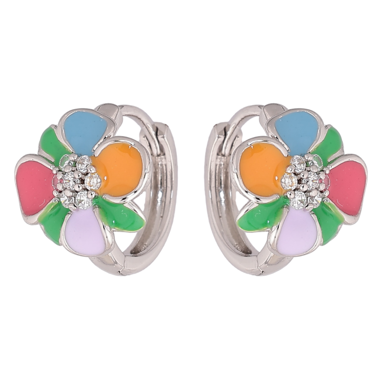 Серьги Xuping Родий колечки Цветочки с разноцветной эмалью фото №1