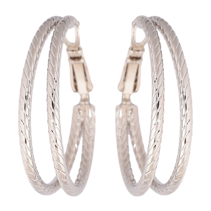 Серьги Xuping Родий кольца (конго) Двойные с узором ø 3см фото №12