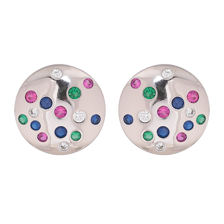 Сережки Xuping Родій пусети «Кола з розсипом різнокольорових кристалів» фото №2