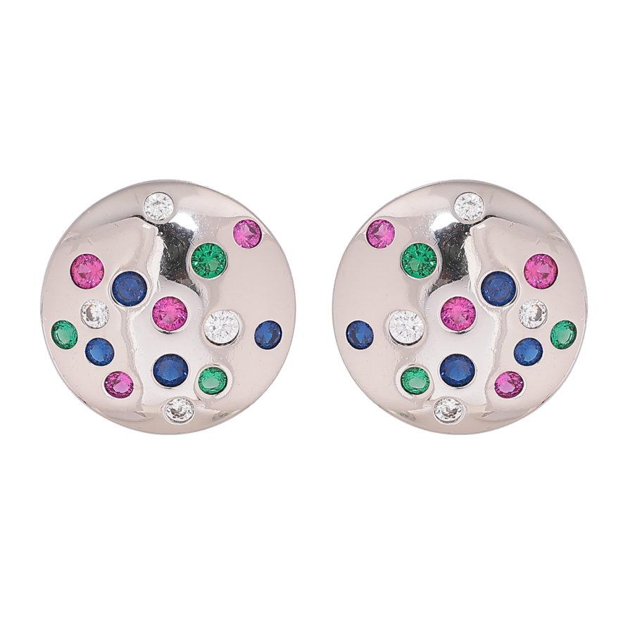 Сережки Xuping Родій пусети «Кола з розсипом різнокольорових кристалів» фото №1