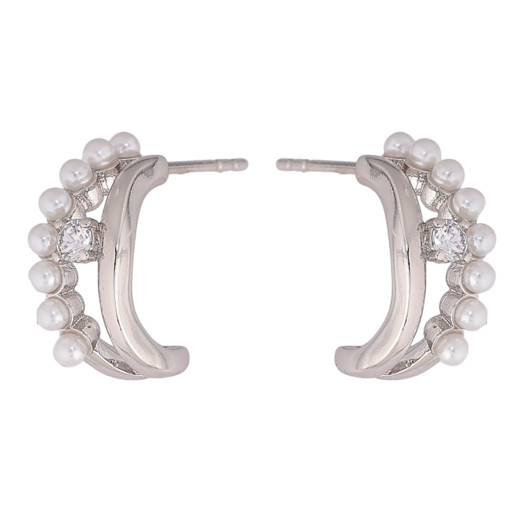 Сережки Xuping Родій пусети «Дуги з перлинками та кристалами» фото №4