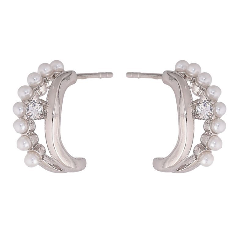 Серьги Xuping Родий пусеты Дуги с жемчужинками и кристаллами фото №1