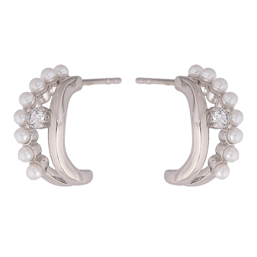 Сережки Xuping Родій пусети «Дуги з перлинками та кристалами» фото №1