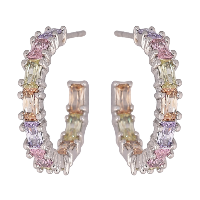 Серьги Xuping Родий пусеты Разноцветные дорожки кристаллов фото №1
