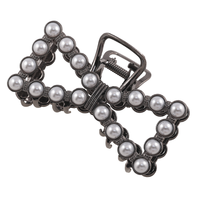 Краб металлический Бант с серыми жемчужинами длина 9см фото №1