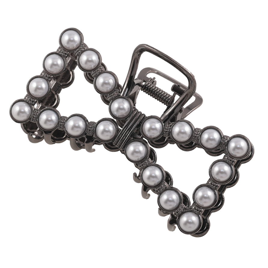 Краб металевий «Бант з сірими перлинами» довжина 9см фото №1