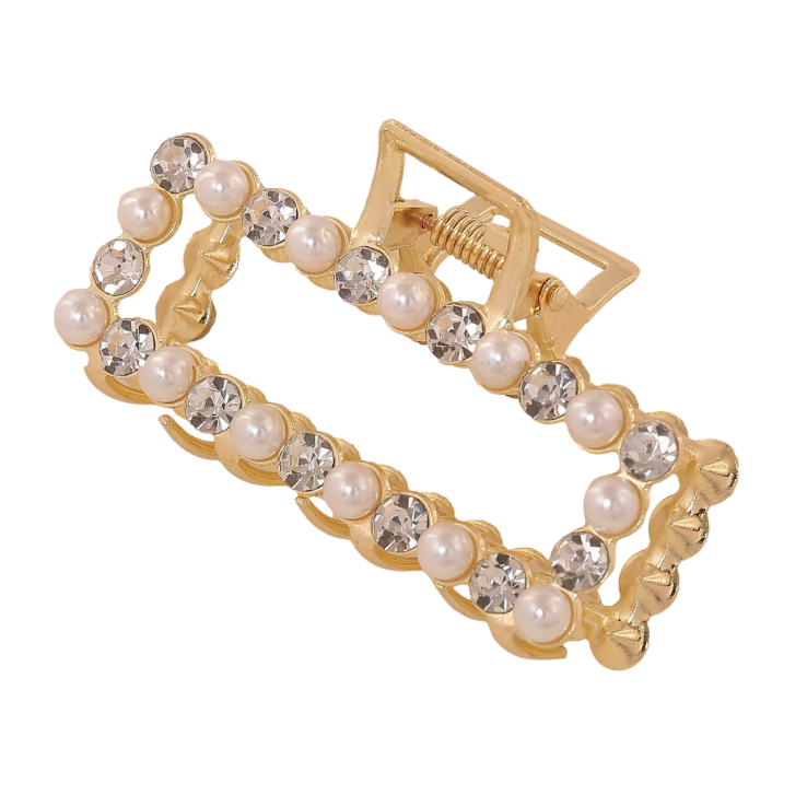 Краб металевий «Прямокутник з перлинами та стразами» довжина 7см фото №3